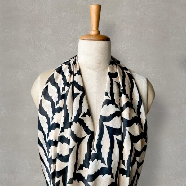 Black and White Abstract Digital Printed Satin Fabric