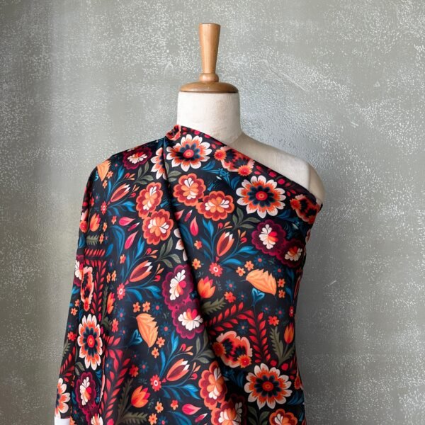 Multicolour Floral Digital Printed Satin Fabric