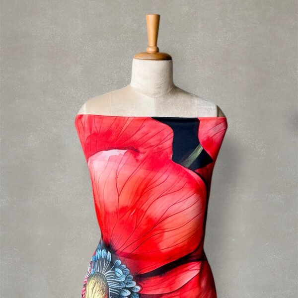Red and Black Floral Digital Printed Satin Fabric