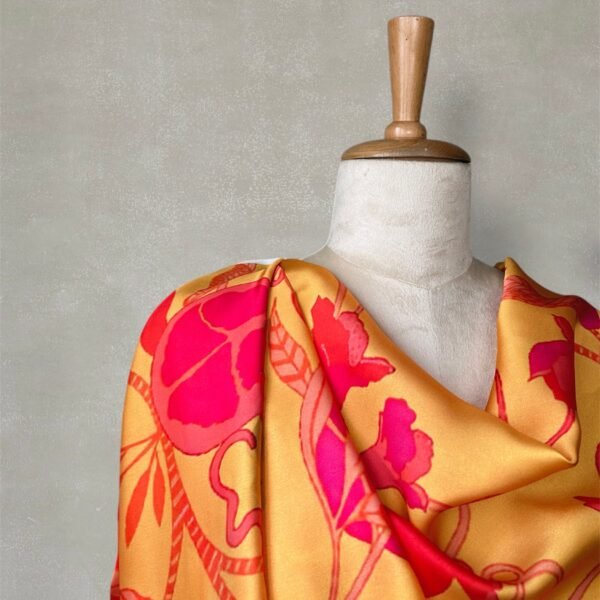 Pomegranate and Flower Fruit Digital Printed Satin Fabric