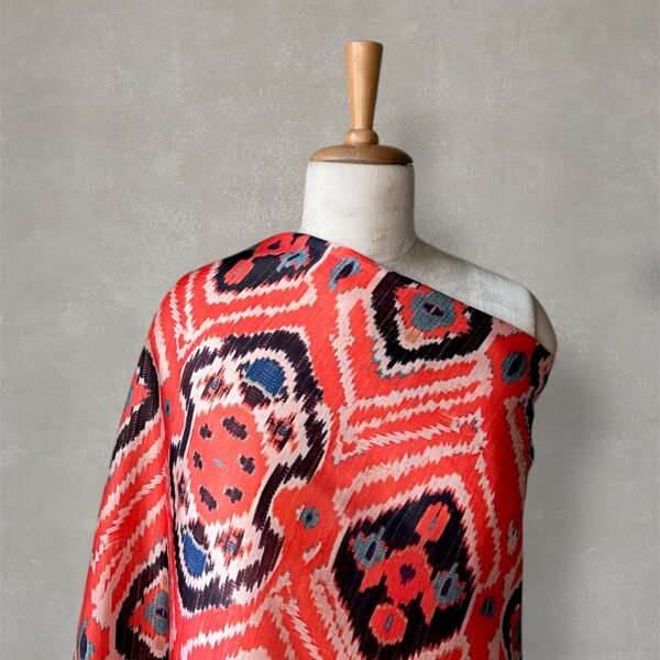Orange Ikat Digital Printed Satin Fabric