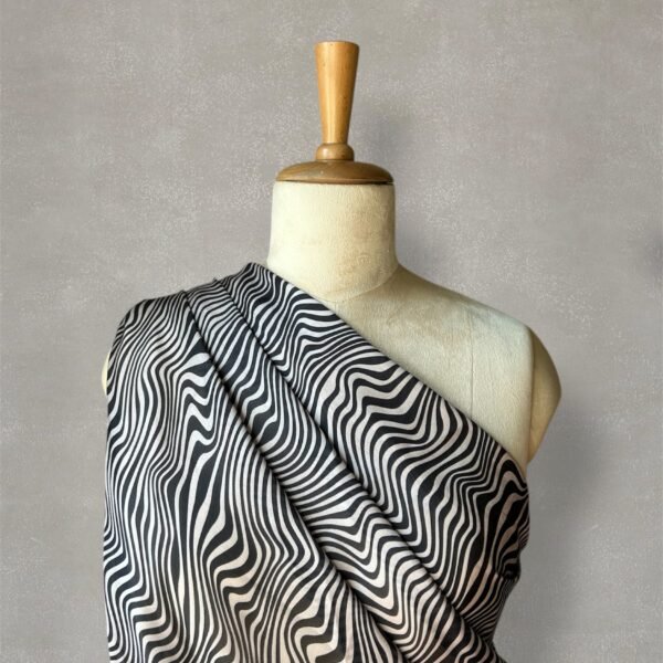Black and White Strips Satin Printed Fabric