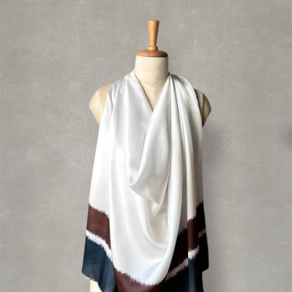 Brown and Navy Blue Shading Digital Printed Satin Fabric