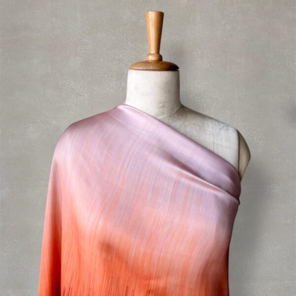 Lavender and Orange Shading Digital Printed Satin Fabric