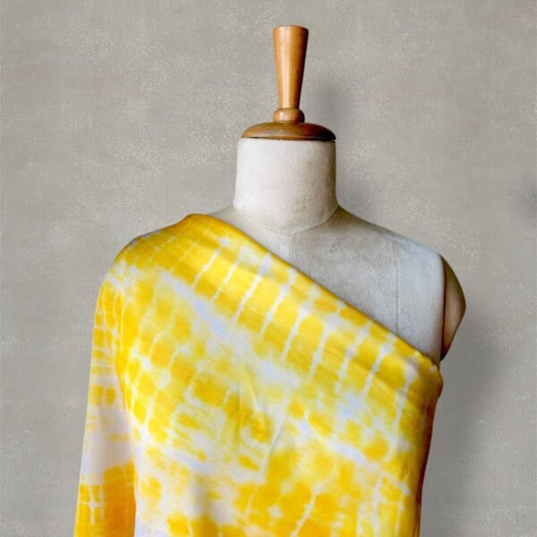 Yellow and White Tie-dye Digital Printed Satin Fabric