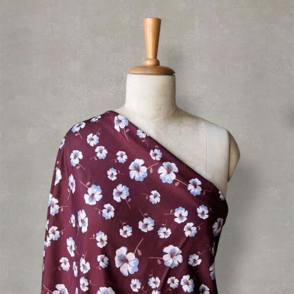 White Floral Digital Printed Rayon Fabric
