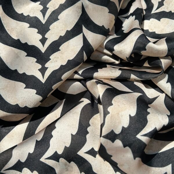 Black and White Abstract Digital Printed Satin Fabric - Image 3