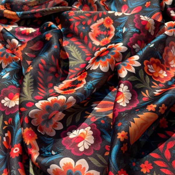 Multicolour Floral Digital Printed Satin Fabric - Image 3