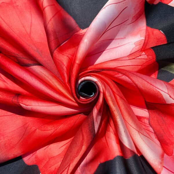 Red and Black Floral Digital Printed Satin Fabric - Image 3