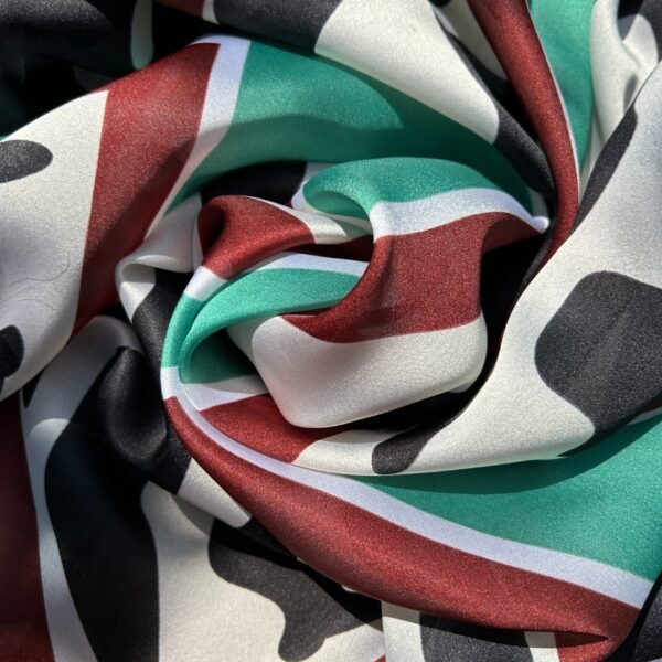 Deep Red and Green Abstract Digital Printed Satin Fabric - Image 3