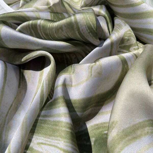 Green and White Wavy Lines Digital Printed Satin Fabric - Image 3