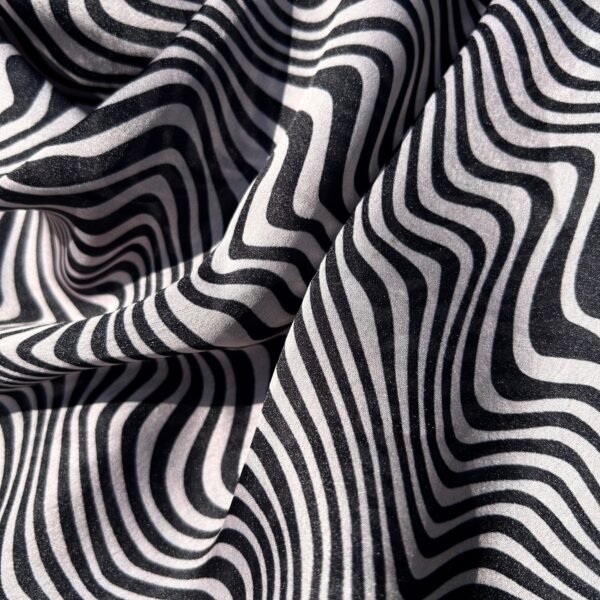 Black and White Strips Satin Printed Fabric - Image 3