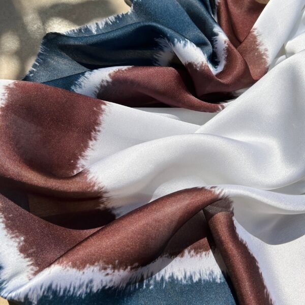 Brown and Navy Blue Shading Digital Printed Satin Fabric - Image 2