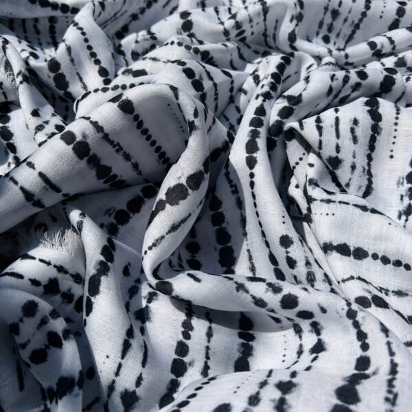 Black and White Tie-Dye Digital Printed Linen Fabric - Image 3