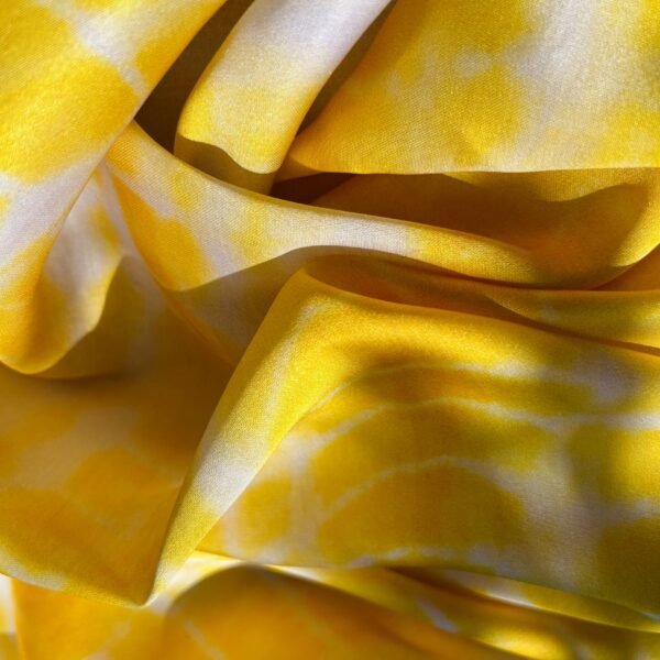 Yellow and White Tie-dye Digital Printed Satin Fabric - Image 2