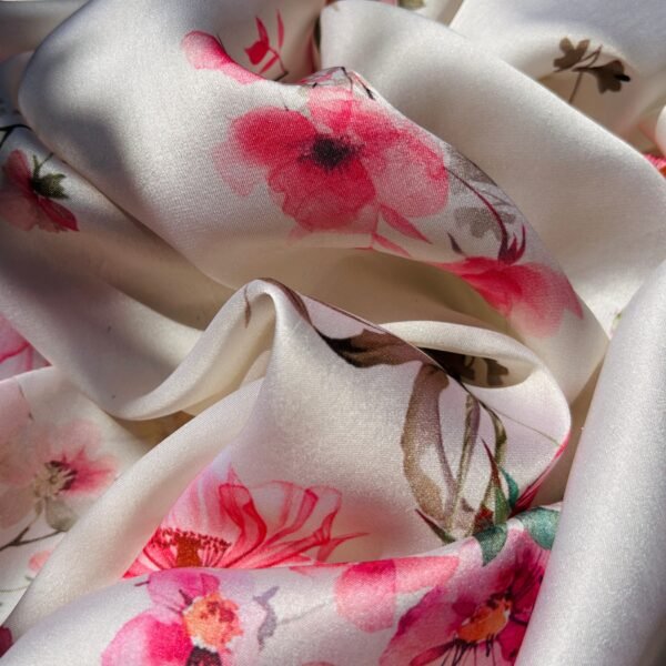Pink and Green Floral Digital Printed Satin Fabric - Image 3
