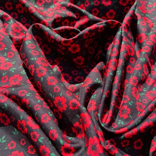 Red Floral Digital Printed Rayon Fabric - Image 2