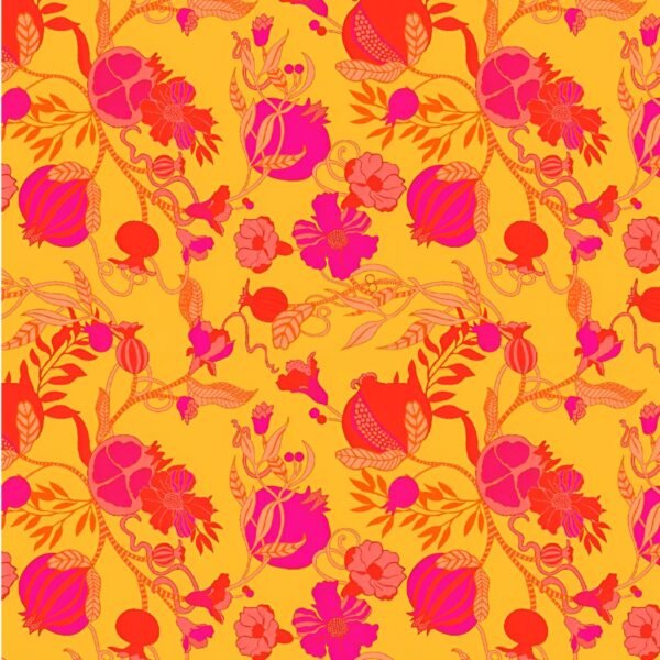 Pomegranate and Flower Fruit Digital Printed Satin Fabric - Image 2