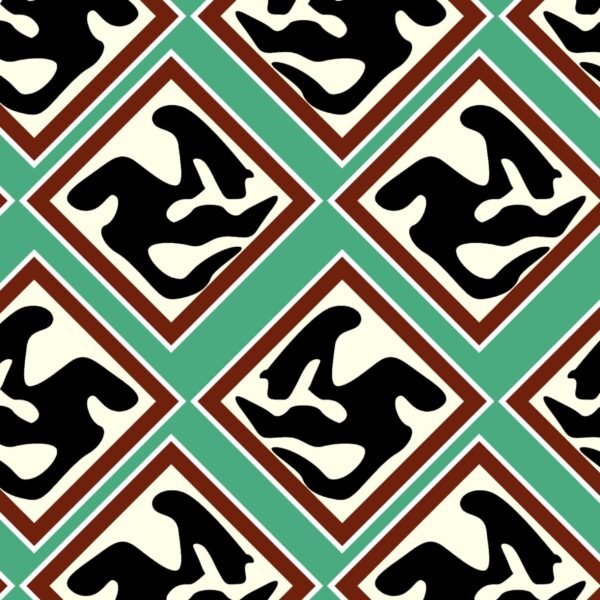Deep Red and Green Abstract Digital Printed Satin Fabric - Image 2