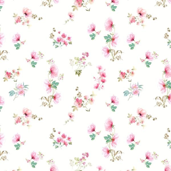 Pink and Green Floral Digital Printed Satin Fabric - Image 2