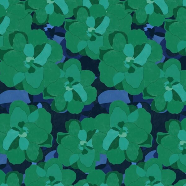 Blue Floral Digital Printed Satin Fabric - Image 2