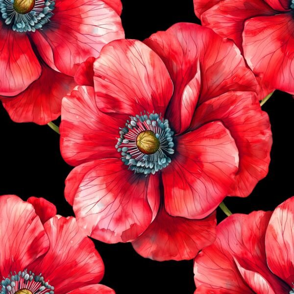 Red and Black Floral Digital Printed Satin Fabric - Image 2