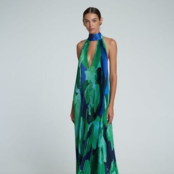 Blue Floral Digital Printed Satin Fabric - Image 4