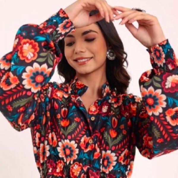 Multicolour Floral Digital Printed Satin Fabric - Image 4