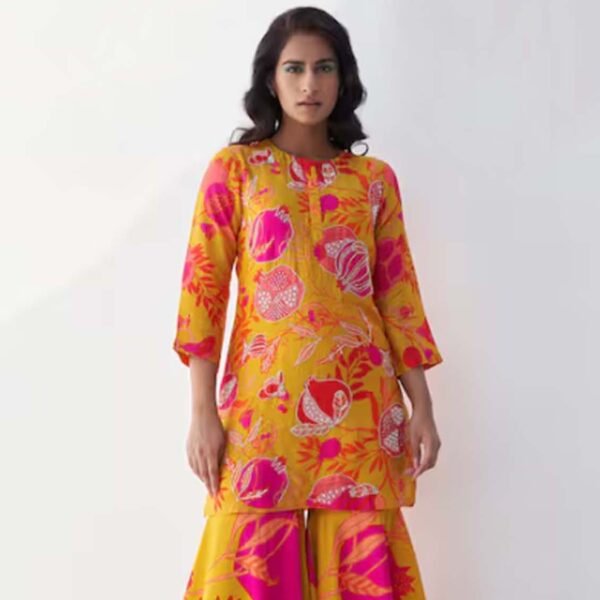 Pomegranate and Flower Fruit Digital Printed Satin Fabric - Image 4