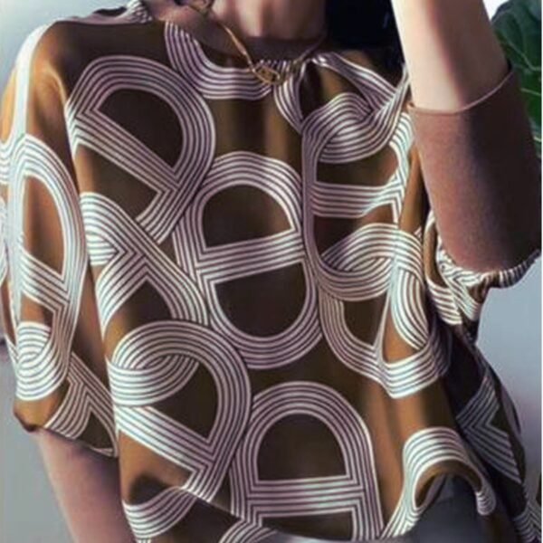 Brown Geometric Digital Printed Satin Fabric - Image 4