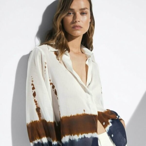 Brown and Navy Blue Shading Digital Printed Satin Fabric - Image 3