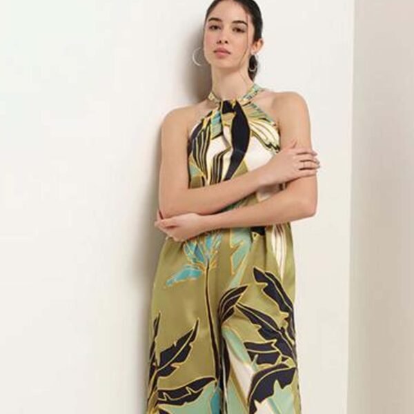 Green Tropical Satin Printed Fabric - Image 4