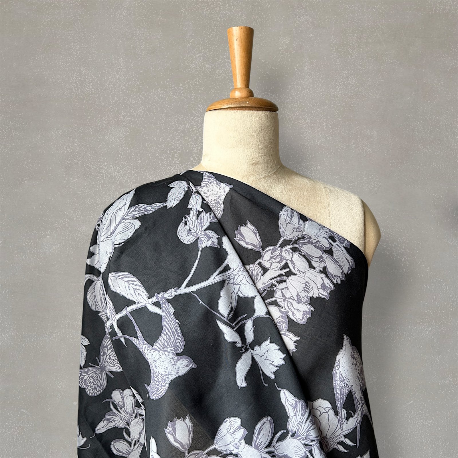 Black and grey Floral digital printed Cotton Fabric