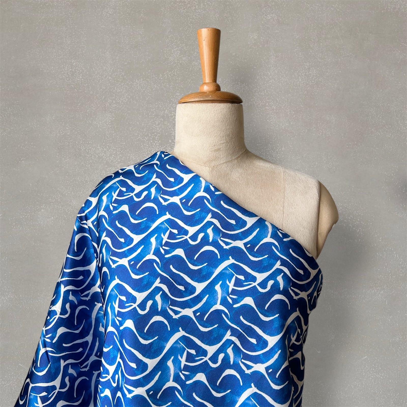 Blue and white Wave digital printed Satin Fabric