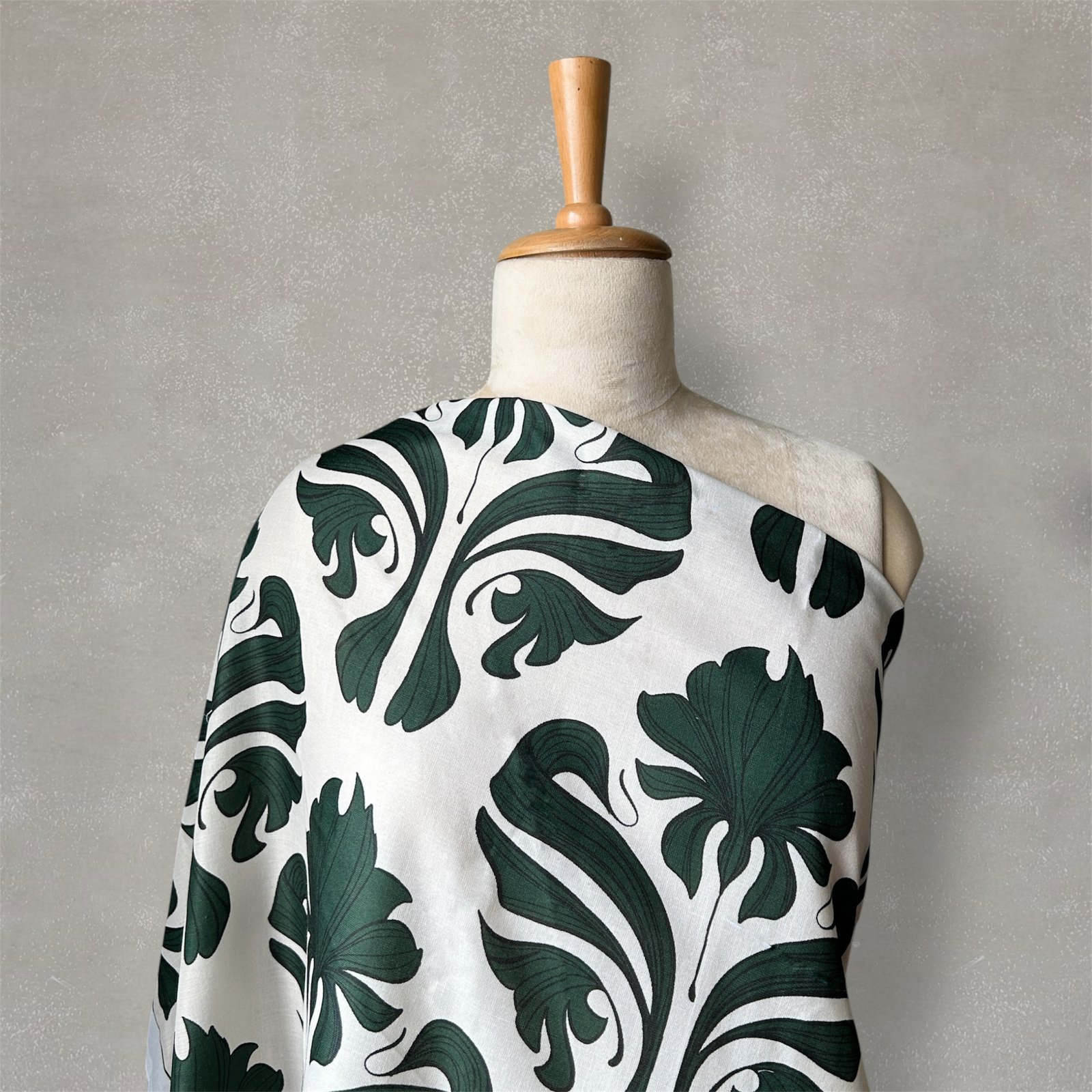 Dark green and white digital printed cotton Fabric