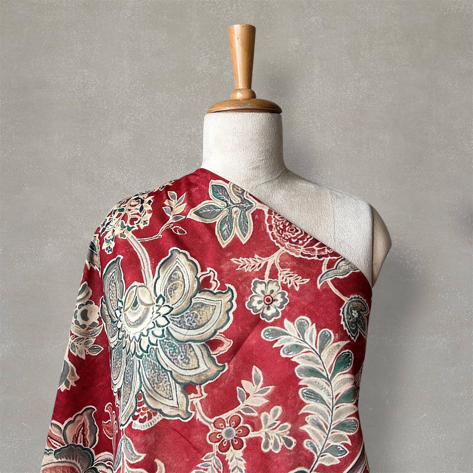 Pastel red floral digital Printed cotton Fabric