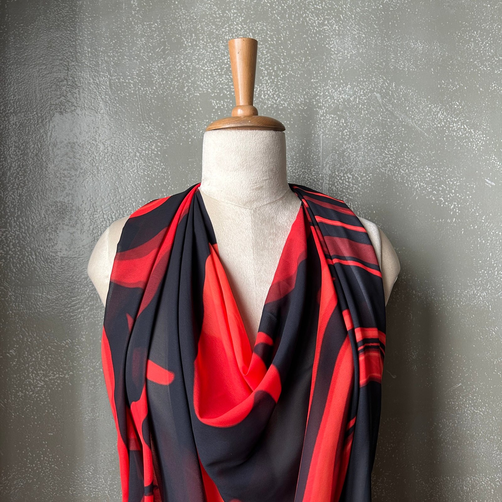 Red black shading digital printed georgette fabric