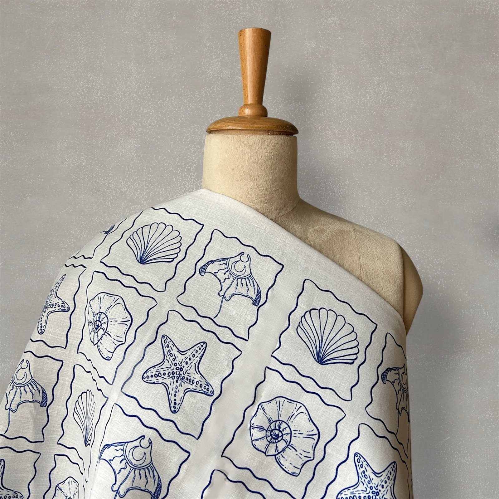 Sea Shell digital printed Linen Fabric