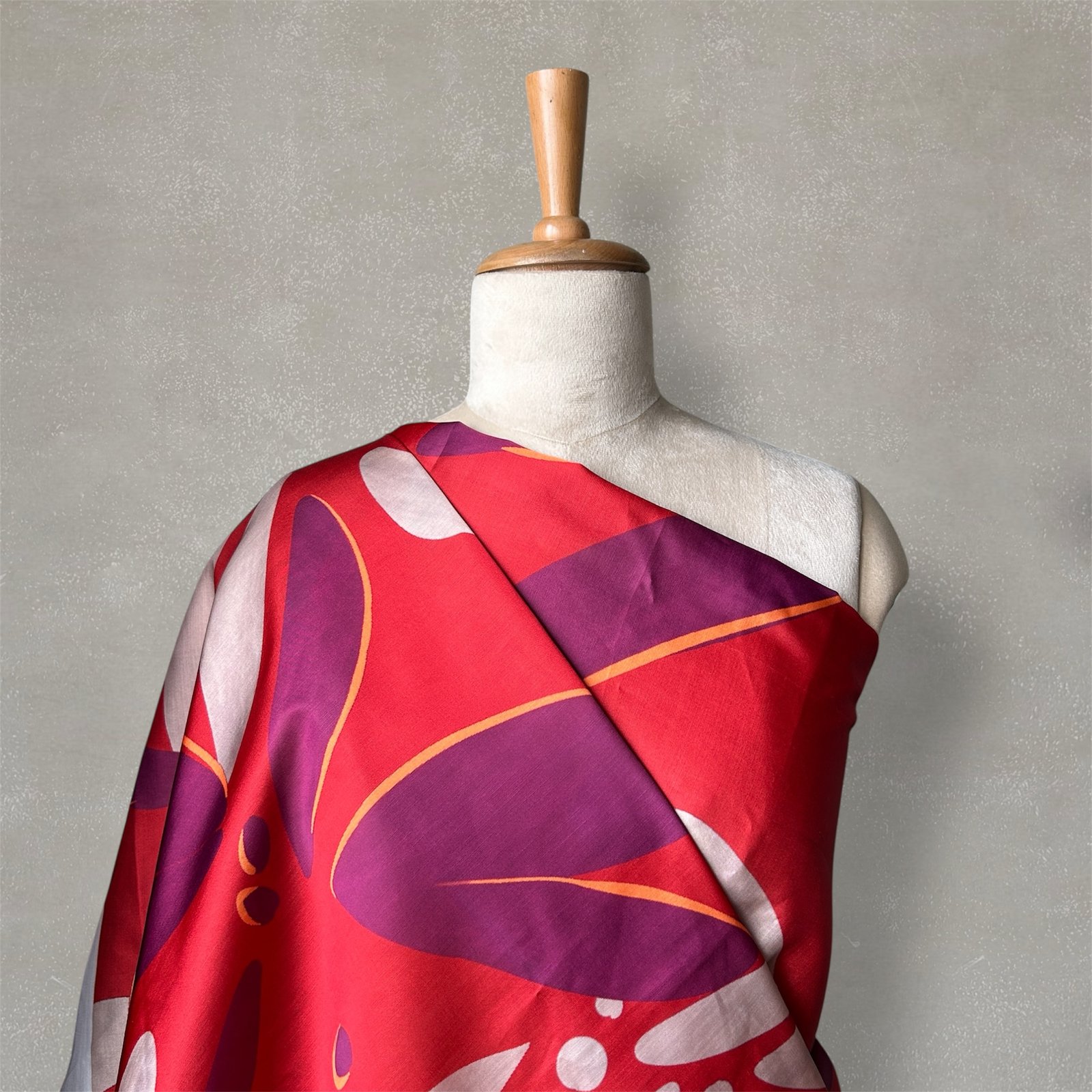 Vibrant Red & Purple abstract digital printed Satin Fabric